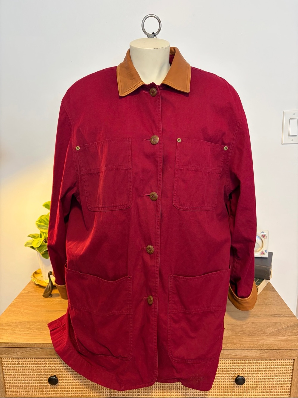 Vintage Lizsport Burgundy Barn Chore Coat Removable Liner Size S